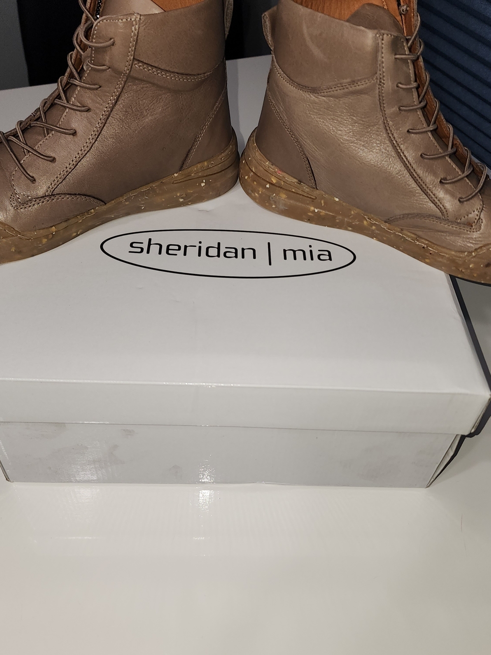 Sheridan Mia Taupe Lace-Up Ankle Boots with Side Zip New With Imperfections - Picture 2 of 9